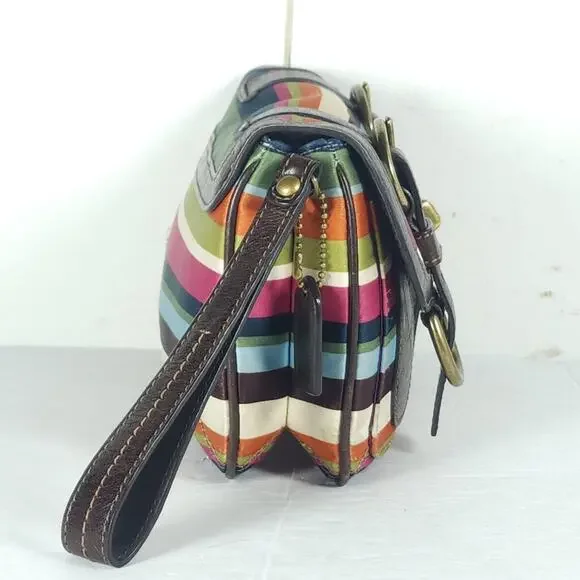 Coach Legacy Stripe Garcia Small Multicolor Canvas Turnlock Clutch Wristlet - Picture 6 of 16